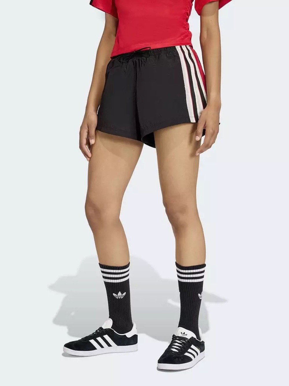 adidas Black Athletic Shorts with White and Red Side Stripes